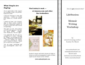 LifeStories Tri-fold pamphlet p1 "LifeStories: Memoir Writing"